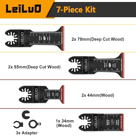 7 Pcs Oscillating Tool Blade Japanese Teeth Extra Long Oscillating Saw Blades for Wood CRV Multitool Blades Set Compatible with DeWalt Makita Milwaukee and More