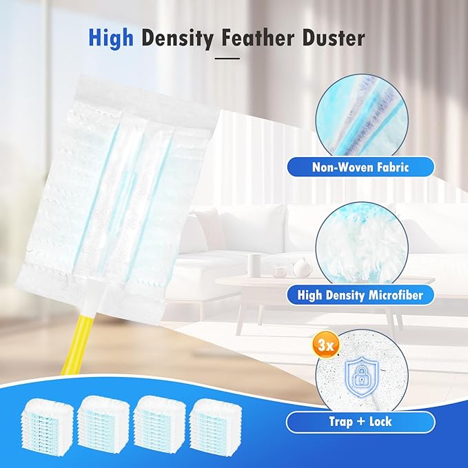 50 Count Duster Refills Compatible with Swiffer Duster Handles, 1 Handle | Dense Microfiber, Dust Lint and Pet Hair Pickup, For Blinds Shelves Fans Electronics and Car Interiors