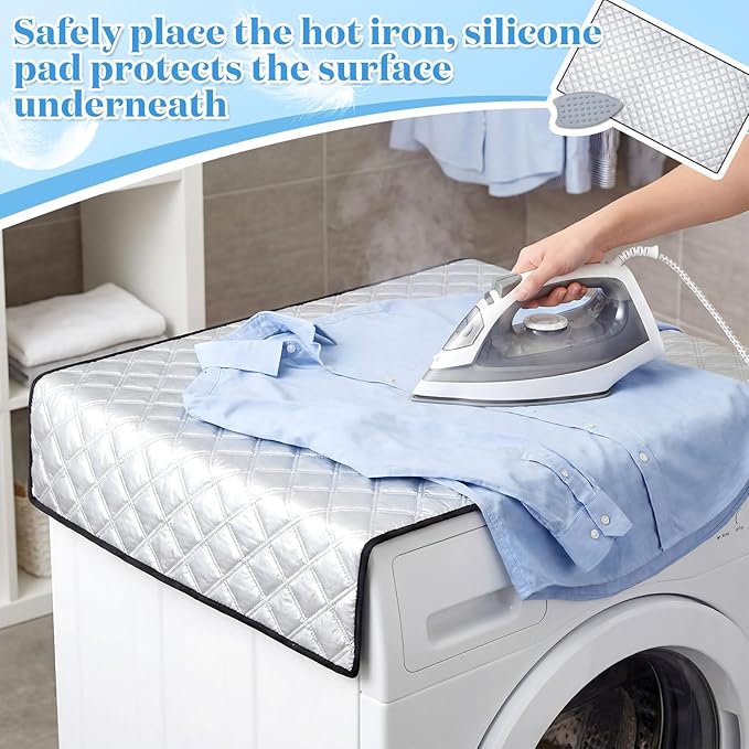 Tigeen Ironing Mat, Extra Large 47 x 22 Inch Ironing Blanket with Aluminum Foil Film & Insulating Cotton, Thick Heat Resistant Portable Pressing Pad for Tabletop, Countertop, Washer & Dryer