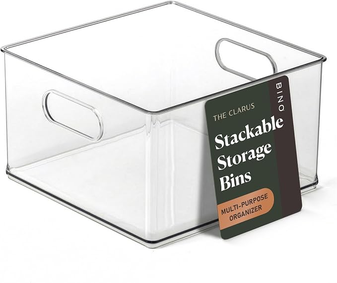 BINO | Stackable Plastic Storage Bins, Clear | THE CLARUS COLLECTION | Pantry Organizers and Storage Containers | Fridge Organizer Bins | Kitchen Cabinet Organizer | Medicine Cabinet Bin