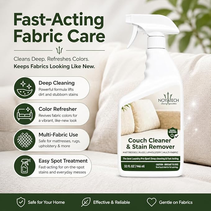 NOYATECH Couch Cleaner and Stain Remover Spray, Pet Safe, Travel Size