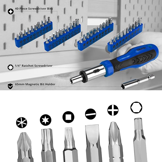 DEKOPRO Tool Set: 228 Piece Home Tool Kit, Household Basic Repair Tool Set Comes with Storage ToolBox, Socket Wrench Set for Car, Hand Tool Box Set for Home - Blue