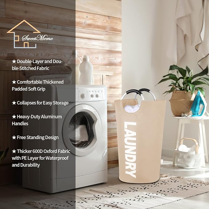 Large Laundry Basket, Laundry Hamper Bag with Handles, 115L Brown | Freestanding Tall Dirty Clothes Hamper, Collapsible and Portable Laundry Bin for Dorms and Bedrooms, Thick, Sturdy Fabric
