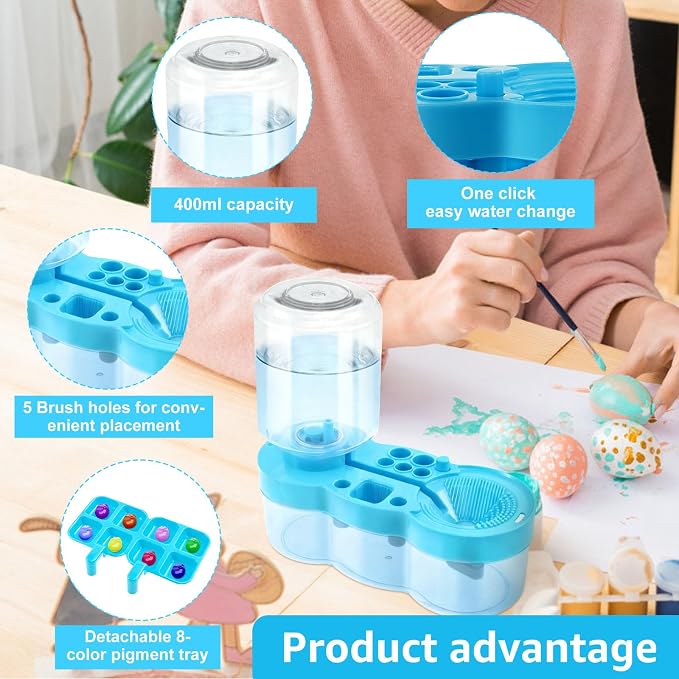 Paint Brush Cleaner for Kids Water Circulation Paint Brush with Drain Paint Water Dispenser with Palette Brush Holder Paint Brush Washer for Acrylic Painting Watercolor Art Supplies(blue)