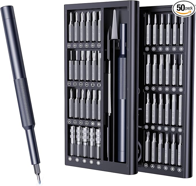 AXTH 50-in-1 Precision Screwdriver Set, Professional Small Repair Tool | Magnetic Mini Screw Driver Kit for Electronic Devices, Flat, Philips, Torx, Hex, Pentalobe, Triwing, Triangle