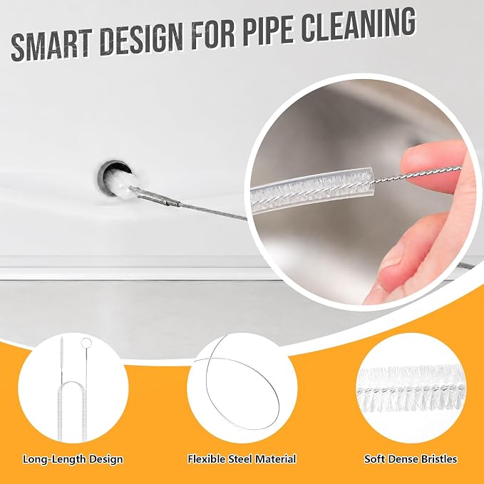 10PCS Drain Snake Kit, 63" Heavy Duty Plumbing Auger, 60" Sink Snake Brush, 20" Clog Remover, 18" Cleaning Brush with Gloves, Pipe Cleaner for Kitchen Sink, Bathtub, Toilet, Sewer Drainage