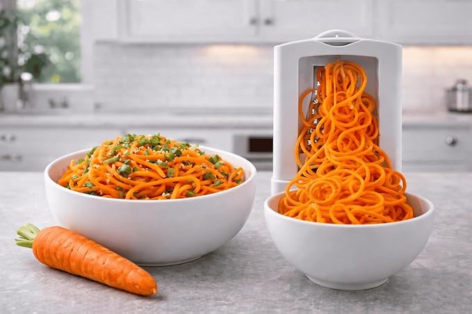 Brieftons 7-Blade Vegetable Spiralizer: Veggie Noodle Maker with Curly Fry & Crinkle Chip Blades, Catch Container, Keep-Fresh Lid, Blade Caddy, 4 eBooks | Low Carb, Vegan, Gluten-Free, Keto, Paleo