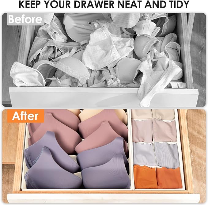 Criusia Drawer Organizer Clothes, 8 Pack Dresser Organizer Bins for Baby Clothes, Underwear Sock, Fabric Closet Organization and Storage Dividers for Nursery Bedroom (48 Compartments, Beige)
