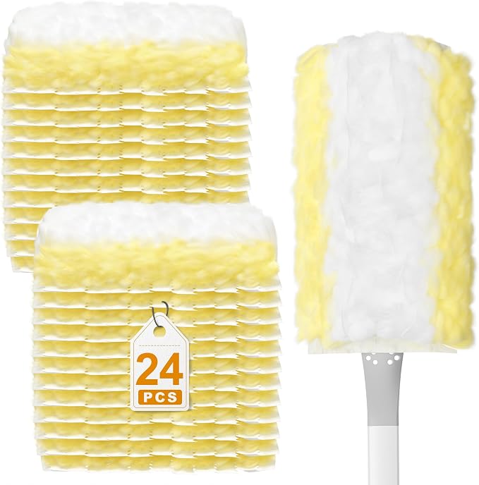 JOYMOOP Disposable Duster for Cleaning, with 1 Handles & 24 Ct Yellow Heavy Duty Refills for Swiffer Feather Duster, Household Cleaning Tool for Electronics, Dusting Furniture, Blinds