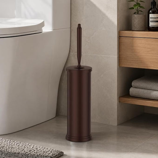Stainless Steel Toilet Brush and Holder Set : Weighted Stable Base, Removable Inner Tube.Long Handle Toilet Bowl Brush Splash-Proof Design for Deep Cleaning & Space-Saving Storage,Bronze