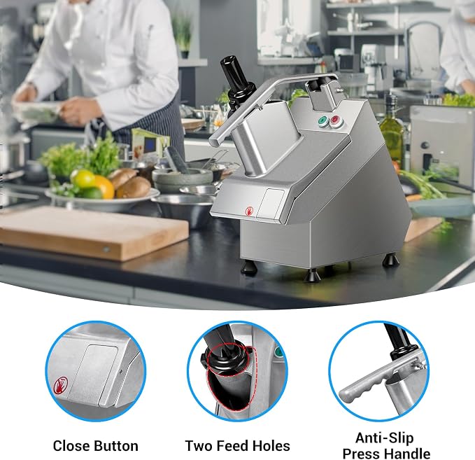 LEEVOT Commercial Vegetable Chopper with 6 blades, Electric Food Processor for Slicing Dicing Shredding, Professional Cheese Grater, 550W Veggie Cutter for Restaurant, Hotel School, Cafeteria, Buffet