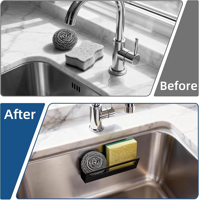 Epicano Sponge Holder for Kitchen Sink | with Suction Cups & Adhesive Hook, Rustproof, Space-Saving Wall Hanging, Stainless Steel, For Sponge, Dish Cloth, Brush