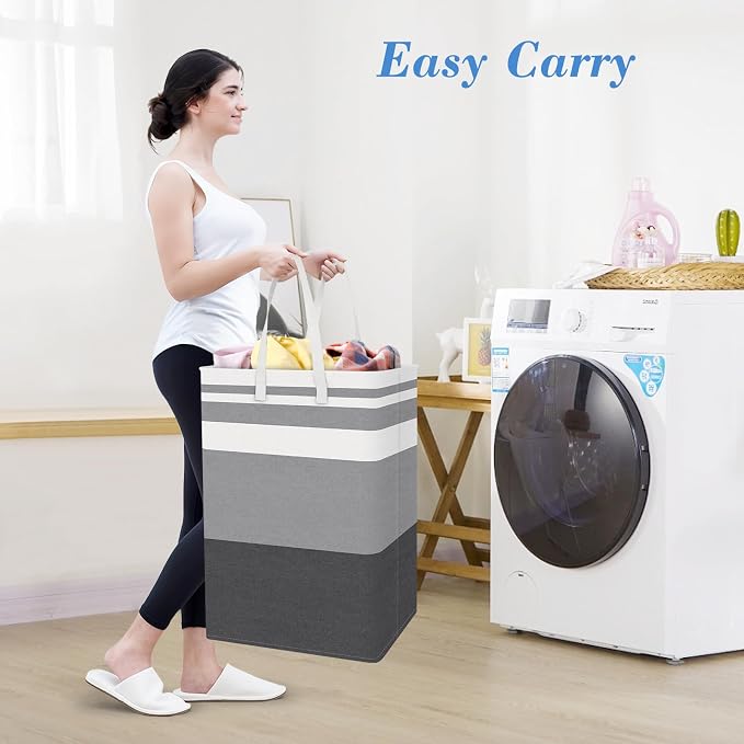 BlissTotes 3-Pack Laundry Basket, Collapsible Laundry Hamper, Grey, 125L | Laundry Clothes Hamper, Hampers for Bedroom, Freestanding Hamper with Handles, Clothes Laundry Basket