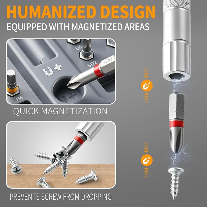 60 in 1 Magnetic Ratchet Screwdriver Set with Detachable T-Handle | S2 Steel Multi-Bit with Case,Portable Compact Repair Tools Kit,for Furniture assembly,electronics repair,DIY,Idea for Men