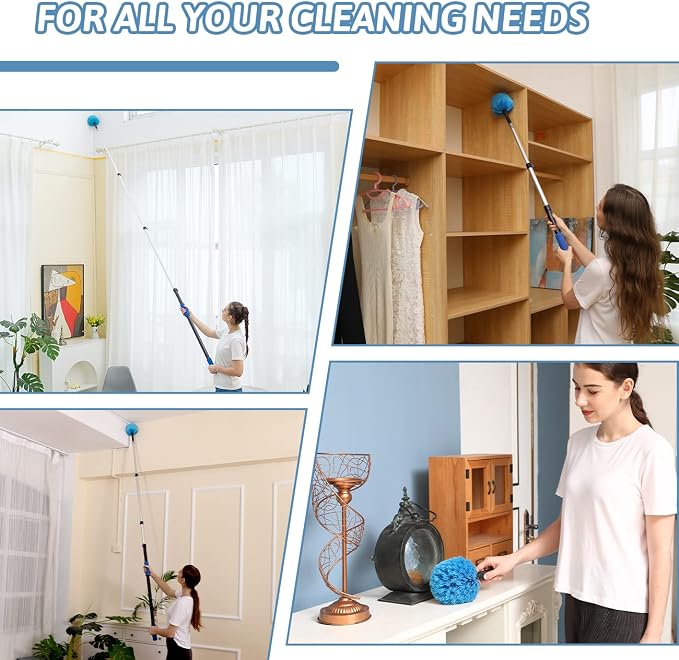 20 Foot Cobweb Duster with Extension Pole 2 PCS, Webster Cobweb Duster for High Ceilings/Corners, Spider Web Brush with Pole for Outdoor & Indoor Web Cleaning, Outdoor Cobweb Brush Kit by MAYKI
