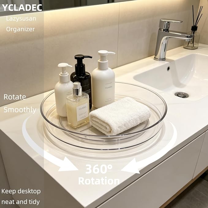 3 Pack Lazy Susan Turntable Organizer Pantry Cabinet 11.5" 10.6" | Pantry Organization and Storage Spice Rack Fridge Rotating Condiment Tray Spinner for Kitchen Bathroom Makeup Cosmetic Clear