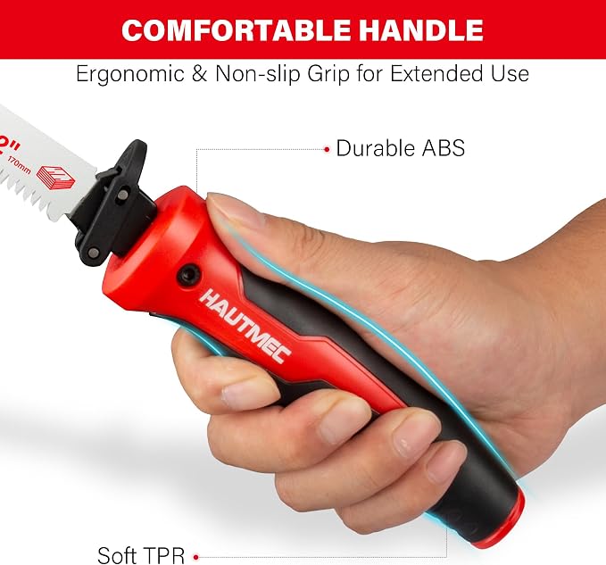 HAUTMEC 10-In-1 Multipurpose Hand Saw for Wood, Metal, Plastic & Drywall, Compact Hacksaw with Tool-Free Blade Change, Self-Locking Handle, Blade Storage Box & 10 Professional Saw Blades – HTHSH25032