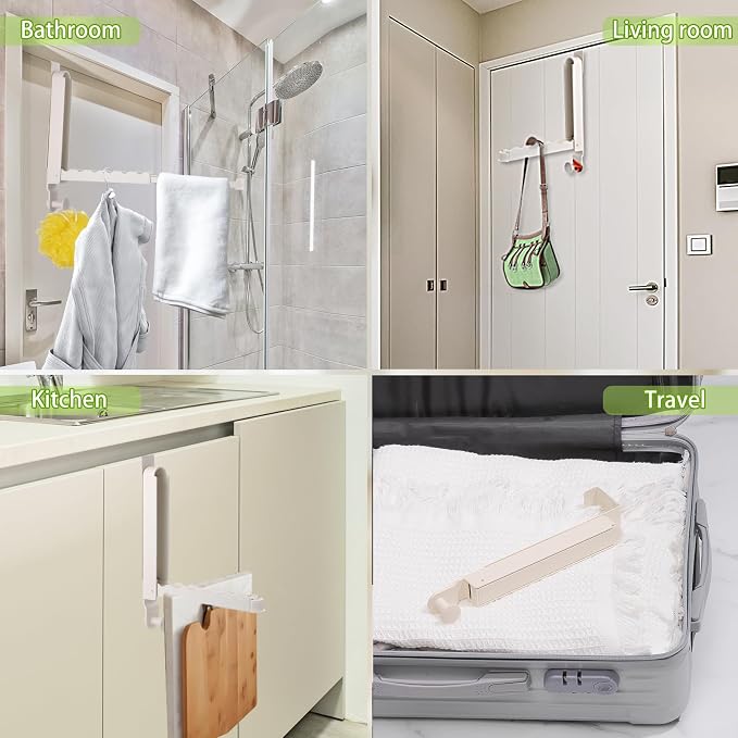 Over The Door Drying Rack, 1 Pack White Foldable Clothes Hanger Doors Hooks | Fits Doors Up To 1.88", Foldable Design, 6 Anti-Slip Slots with Extra Hanging Rod, Door Organizer Rack for Laundry Clothes