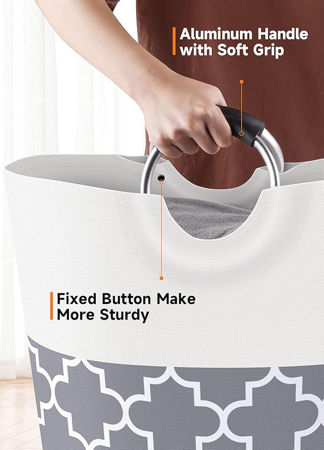Large Laundry Basket 82L Tall Collapsible Hamper with Handles for Dorm Grey | Freestanding Laundry Hamper, Waterproof Dirty Clothes Storage Bag for College, Bathroom, Foldable Washing Bin for Travel