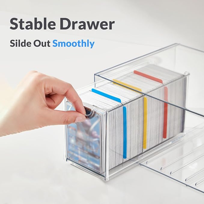 DEEIF 6 Drawer Trading Card Storage Box, 2200+ Cards Organizer with Divider, Clear Stackable Drawers for TCG, MTG, PTCG, Sports Cards (6 Drawer Card Box)