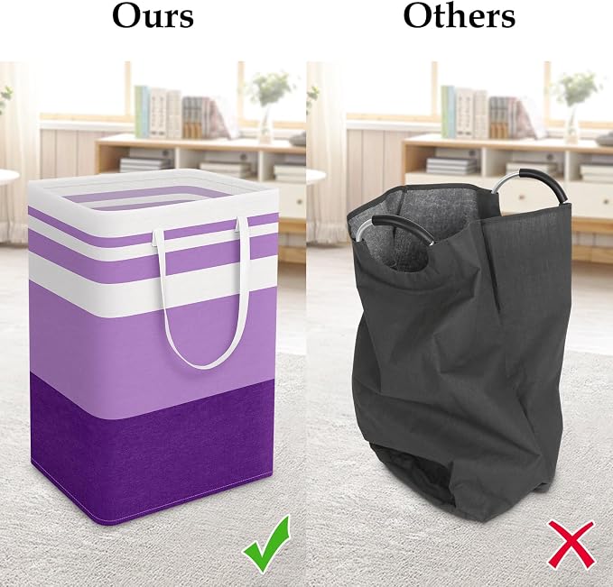 StorageRight Laundry Basket Hamper, 75L Collapsible Clothes Storage, Purple | Freestanding Clothes Hampers, Foldable design, with Easy Carry Handles, For Laundry, Bedroom, Dorm, Clothing, Towels, Toys