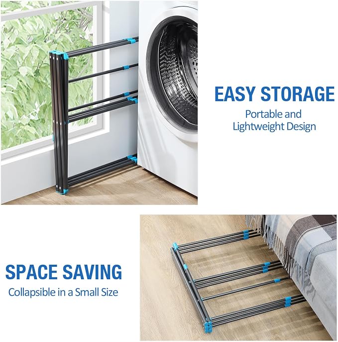 APEXCHASER Oversize 3-Tier Clothes Drying Rack, No Install, Graphite | Expandable Design, Non-slip feet, Tool-free Setup, Rust Prevention, Sturdy Construction, 14.9" D x 29.3" W, Holds 24lbs