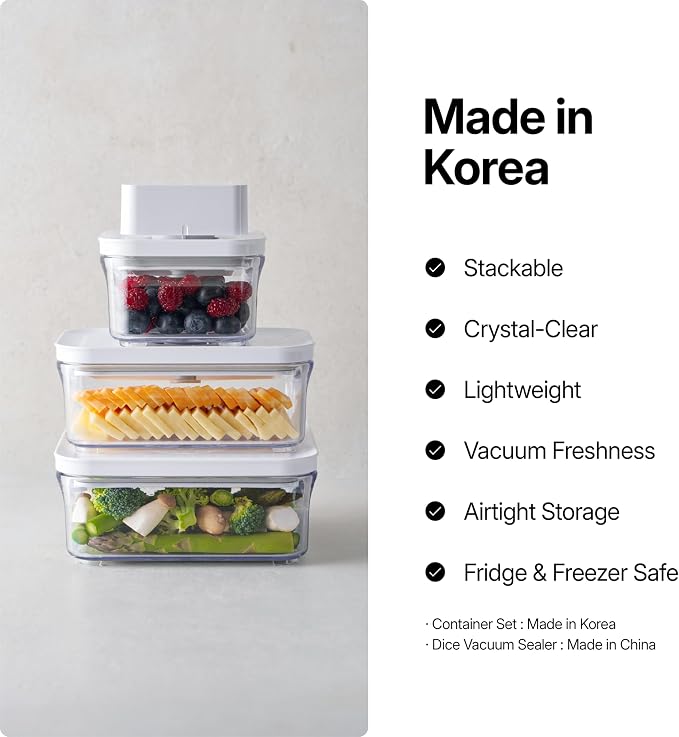 VAKUEN Premium Airtight Food Storage Containers 4-piece/Set, BPA Free, 100% Leak Proof, Keep food fresh up to 5 times longer than non-vacuum storage