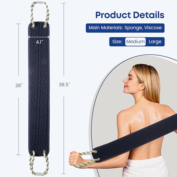 Exfoliating Back Scrubber for Shower, 38 Inches Long Back Exfoliator with Two Handles for Men and Women Acne, Double-Sided Bath Back Washer Body Cleaner to Scrub Your Skin