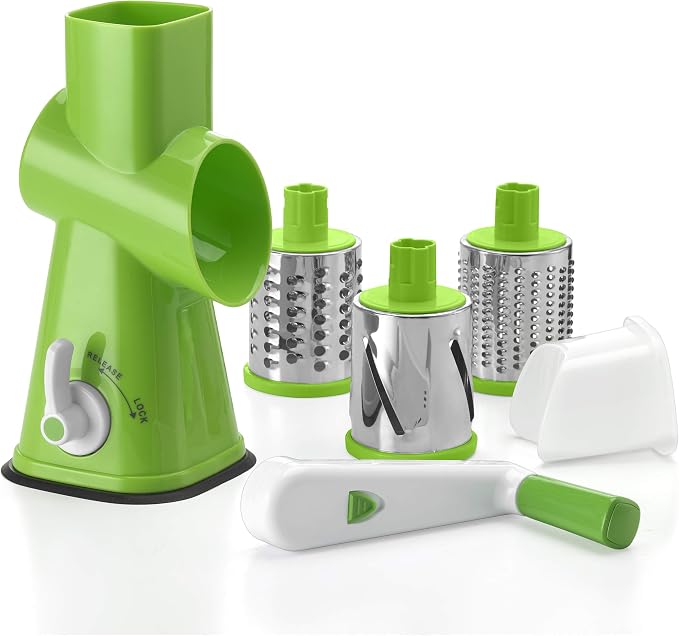 Cuisinart Fresh Slice Rotary Drum Grater, Cheese & Vegetable Slicer with 3 Interchangeable Stainless Steel Drums, Strong Suction Base, Dishwasher Safe