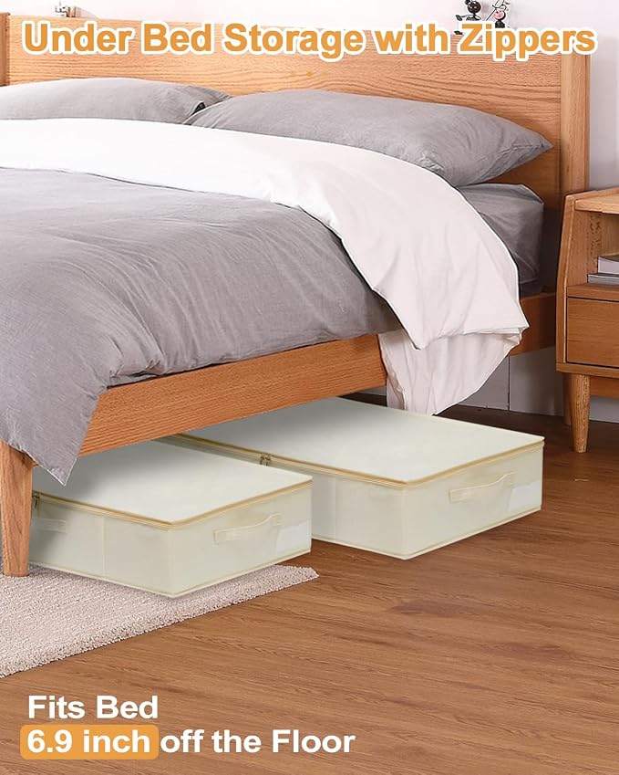 punemi Underbed Wedding Dress Storage Box, Wedding Dress Preservation Keepsake Trunk with Sturdy Zipper and Handles, Large Clothes Storage for Blankets, Pillows, Comforters & Quilts, Beige | Structured Keepsake Storage Trunk with Sturdy Zipper & Handle...