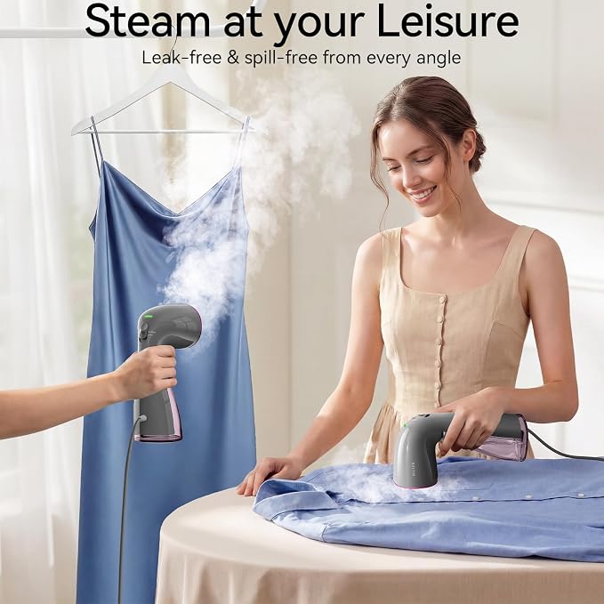 HiLIFE Steamer for Clothes, Portable Handheld Design, 240ml Big Capacity, 700W, Strong Penetrating Steam, Removes Wrinkle, for Home, Office and Travel(ONLY FOR 120V) (Rose Pink)