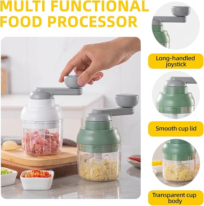 Multi-Functional Manual Food Processor Vegetable Chopper, Hand-Powered handle Onion Chopper with Clear Container, Food Chopper for Vegetables Meat Fruits Nuts Herbs Onions,Ideal Gift (White)