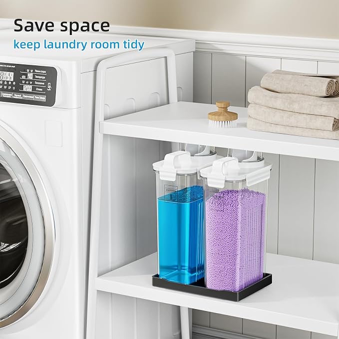 94oz Laundry Detergent Dispenser Container,Soap Dispenser,Black Tray,2 Pack | Fabric Softener Dispenser,Liquid Laundry Detergent Organizer for Laundry Room Organization