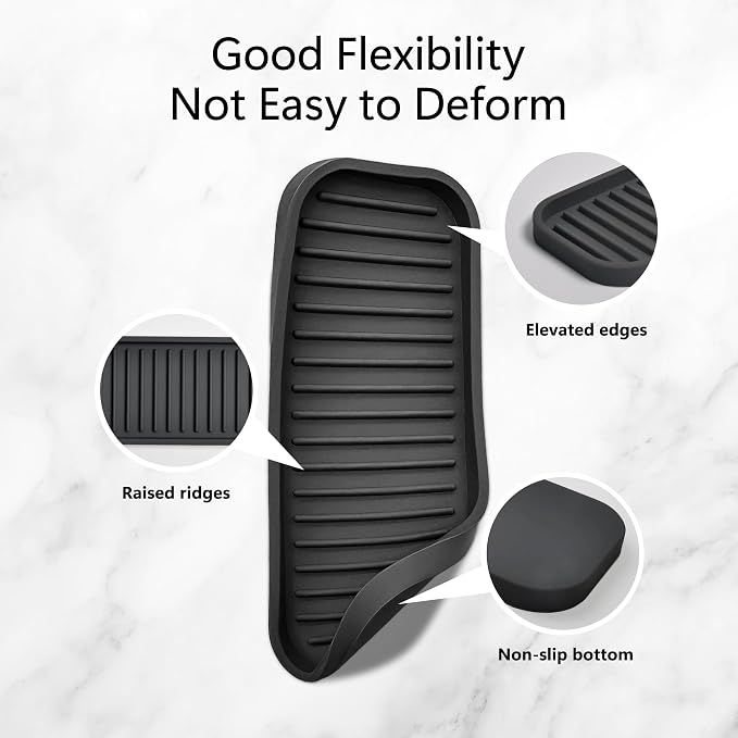 Mofason Silicone Sponge Holder for Kitchen Sink - Soap Tray 2 Pack Black | Dish caddy, soap dispenser, scrubber spoon holder, dishwashing accessories; travel sink organizer tray for kitchen counter