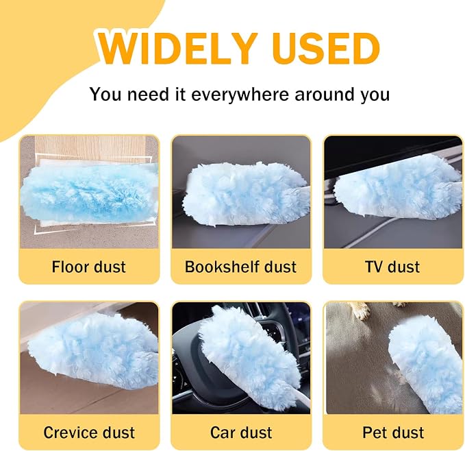 50PCS 360° Duster Refill for Swiffer Duster, Heavy Duty Refills Disposable Microfiber Duster Feather Duster Kit with1 Short Handle and 1 Extenda Handle