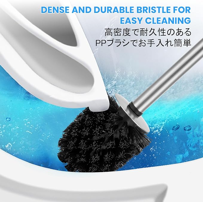 Toilet Brush and Holder Case and Stainless Steel Handle Toilet Cleaning Brush Double Layer Holder Long Brush Handle High Density Bristles Toilet Bowl Brushes Grey