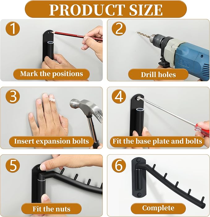 Alise Wall Mounted Drying Rack,Swivel Clothes Drying Hanger,Black,1P | Space Saving Clothes Hanger Rack,Heavty Duty Stainless Steel Clothes Wall Drying Rack for Laundry Closet Bedroom/Bathroom