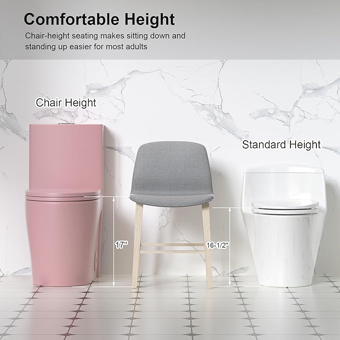 Dual Flush One Piece Toilets for Bathrooms, Compact Pink Toilet Elongated with Soft Closing Seat, Modern 12 Inch Rough in Toilet, 1.6 GPF & Map 1000g, Comfort Height, Silent Design (Pink+31H)
