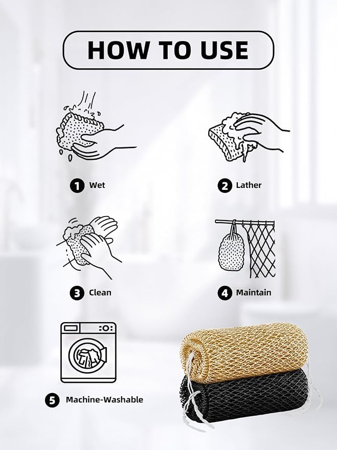 Cleangor 2Pcs African Net Sponge Authentic with Knots - Exfoliating Body | Scrubber for All Skin Types, African Bath Sponge, Wash Cloth, Gentle Exfoliation Shower Rag for Women Daily Use
