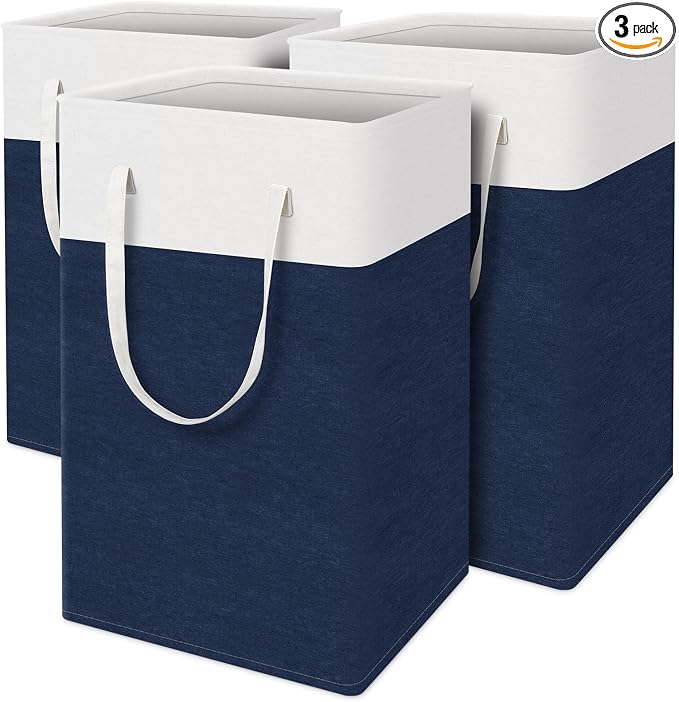 TasticTotes Laundry Basket 3-Pack, Laundry Hamper, 75L-Blue | Clothes Laundry Hamper, Collapsible Laundry Basket, Freestanding laundry hamper with Handles, Towel Storage for Home or Dorm