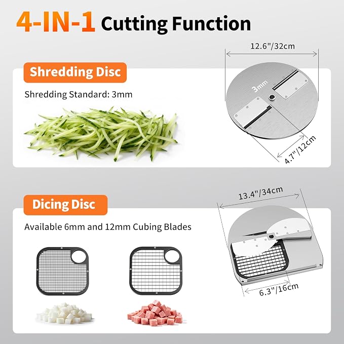 Commercial Vegetable Chopper, 300W Auto Feed Stainless Steel Vegetable and Meat Slicer, 4-In-1 Food Cutter Machine with 1-10mm Slicing, 3mm Shredding & 2 Dicing Sizes, 440LBS/H Output, 110V
