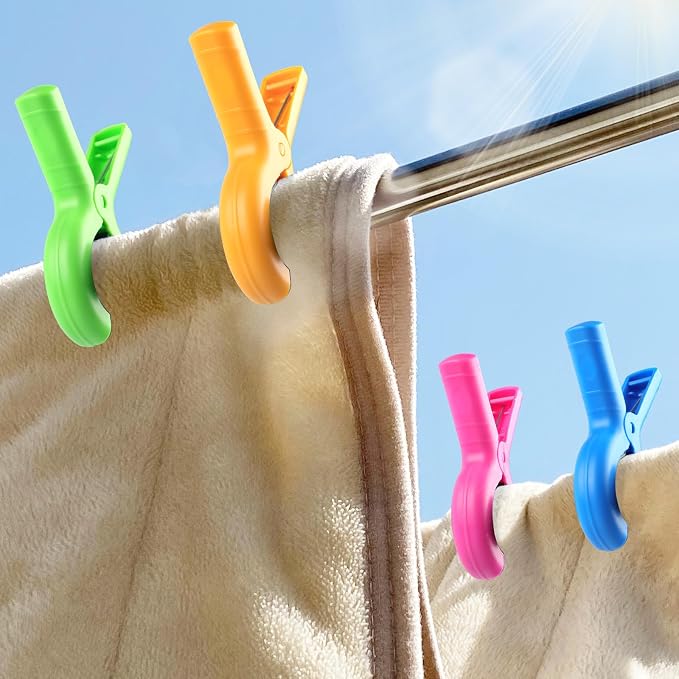 Large Beach Towel Clips for Beach Chairs, 8 Pcs Towel Holder for Beach Chair Pool Chair on Cruise, Jumbo Size Heavy Duty Clothes Pins, Beach Chair Clips to Beach Accessories Must Haves, 4 Colors