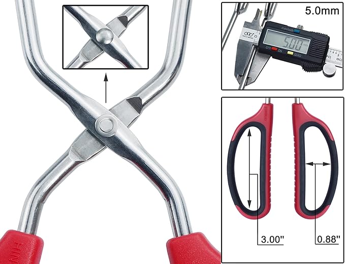 HINMAY 12" 16" Extra Long Stainless Steel Kitchen Tongs Set, Non-Slip Comfortable Red Grip, Scissor Design, Heat Resistant for Cooking Grilling and Serving