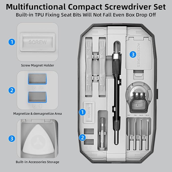 153 in 1 Precision Screwdriver Set for Electronic Repair Grey | Magnetic Small Screwdriver Set with Torx, Pentalobe, Triwing, Mini Repair Tool Kit for Computer, Laptop, PC, PS5, Eyeglass