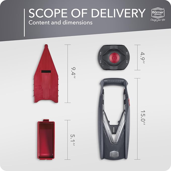 Börner Manodline Slicer Vital (Basic Set) • Vital Vegetable Slicer with V-Blade • Mandoline with Dressing Function • Vegetable Slicer for Vegetables & Fruits • Various Thicknesses Settings