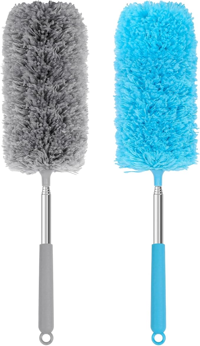 Mini Microfiber Duster for Cleaning, Hand Duster with Extension Pole, Washable Small Duster for Car Interior, Office, Furniture