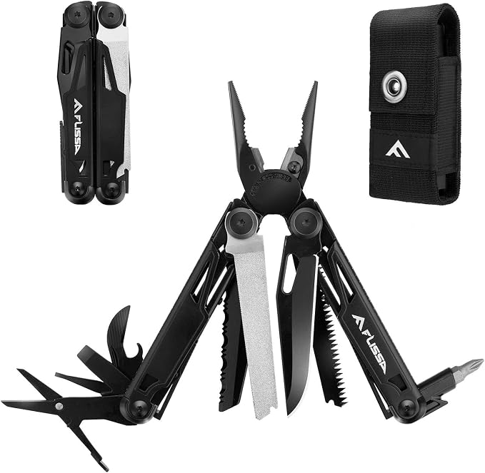 FLISSA 16-in-1 Multitool Pliers with Sheath Stainless Steel EDC | Equipped with Knife, Saw, Screwdrivers, Scissors and Opener. Nylon Carry Case for Camping,Handwork, Hunting, Hiking, Fishing