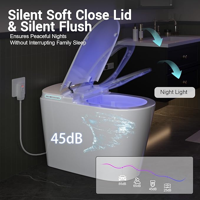 Smart Toilet with Tank, Luxury Elongated Electric Bidet Toilet with Cleaner Tablets, Heated Seat, Dual Auto Flush/Lid&Seat, Foot Sensor, UV-C light, One Piece Toilets with Dryer, LED Display