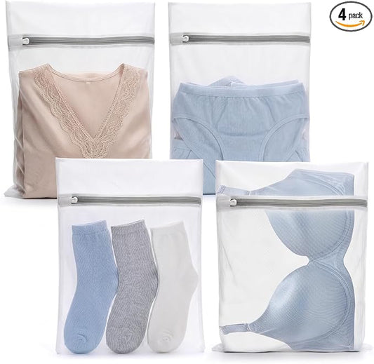 Muchfun 4Pcs Durable Fine Mesh Laundry Bags for Delicates 12 x 16 Inches | (4 Medium)