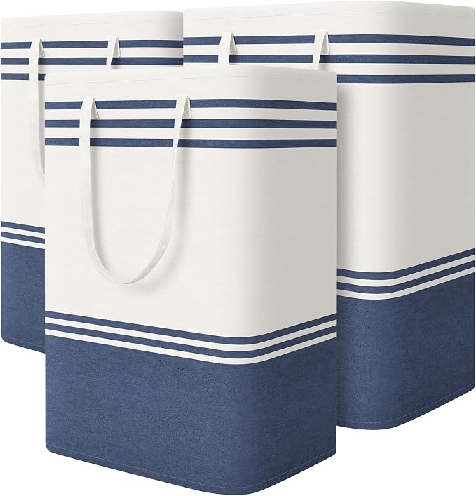 TranquilRelax 3-Pack Laundry Basket, Laundry Hamper, Blue-75L | Freestanding＆Water-Resistant Laundry Hamper, Collapsible Tall Clothes Hamper with Carry Handles for Clothes, Laundry Basket
